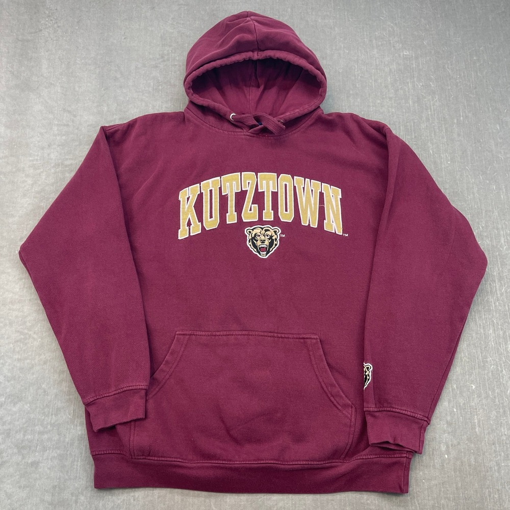 Kutztown University Old Varsity Brand Mens L Maroon Hoodie Golden Bears Applique